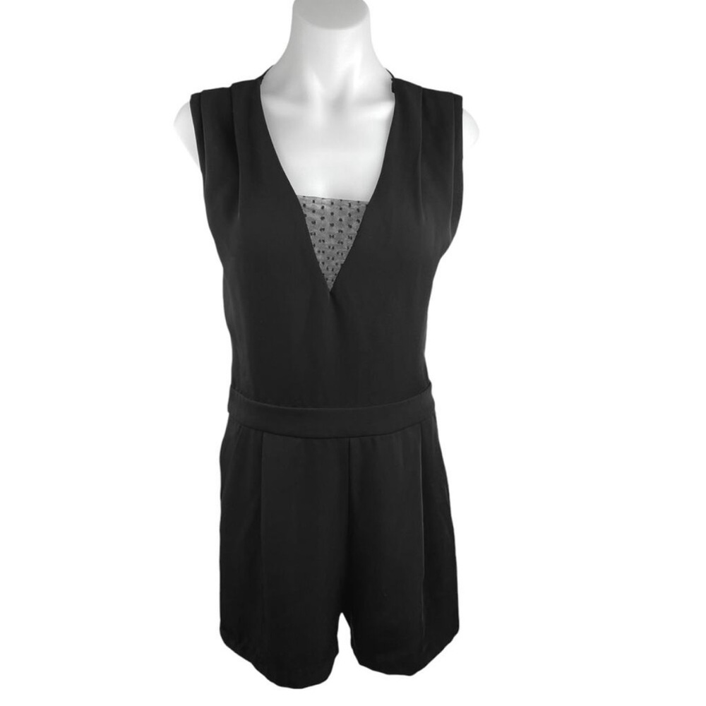 NWT Zara Basic Black Sleeveless Mesh Sheer See Through Back Romper Shorts S
